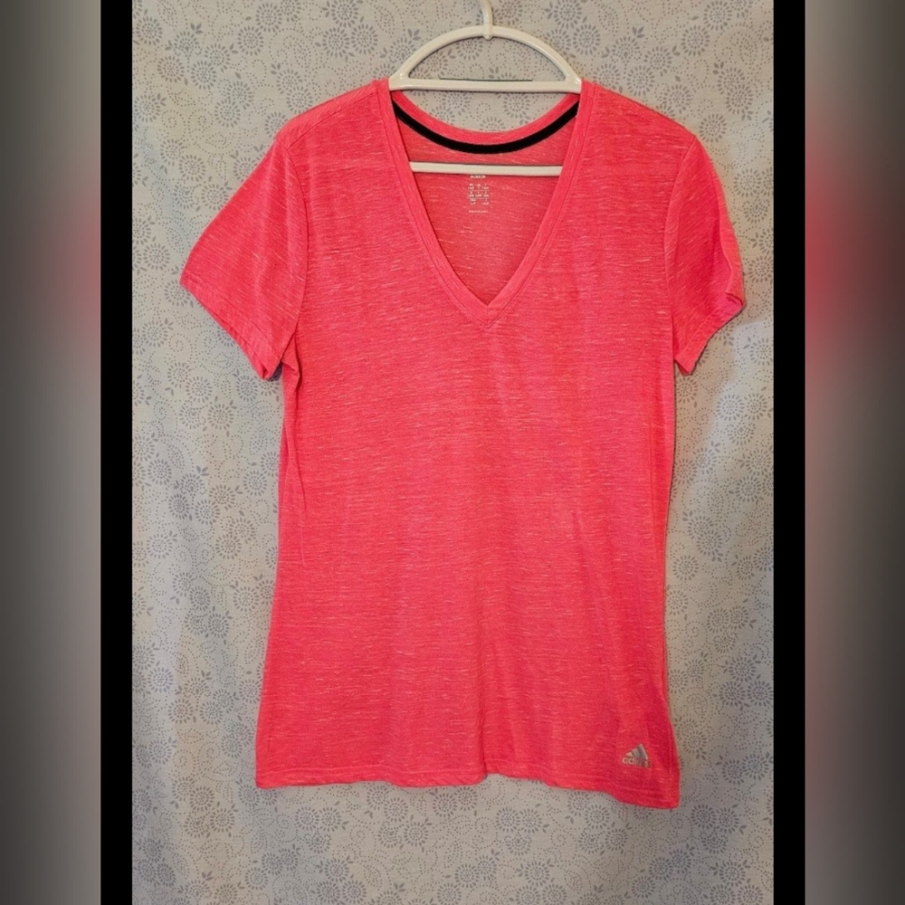 ✨️ Adidas V-Neck Semi-sheer Athletic T shirt ~ Large/ Pink